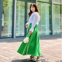 【7色展開/選べる普通丈・ロング丈】ウエストタックフレアスカート〈GREEN〉