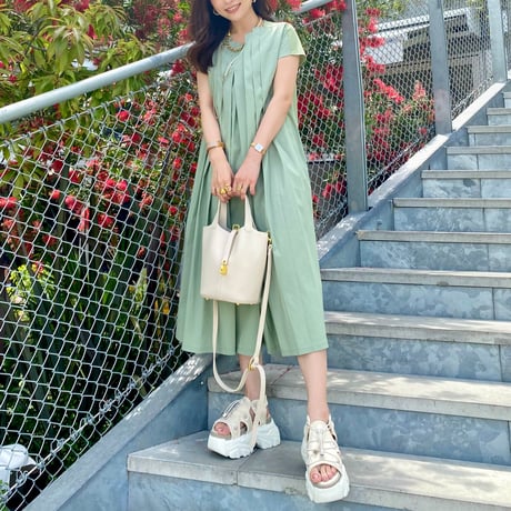 異素材タックワンピース〈MINT〉