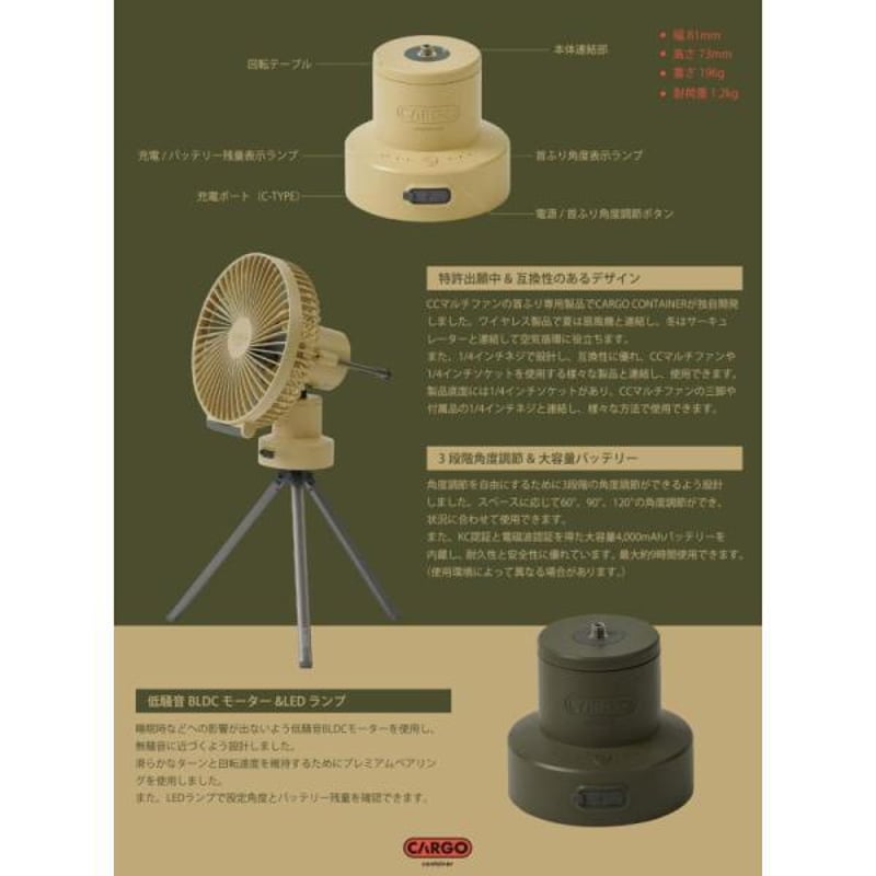 カーゴコンテナ マルチスピン CARGO CONTAINER 扇風機 ワイヤレス 首  