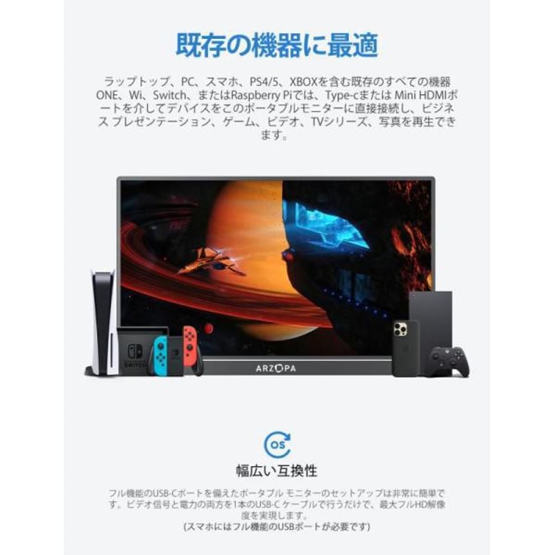 ARZOPA モバイルモニター 17.3インチ ポータブルモニター 1920*1080 