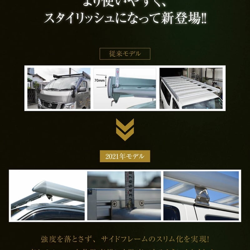 ハイエース キャリアルーフキャリア ブラック 補助フレーム無 ベクター 