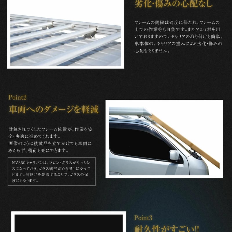 ハイエース ルーフキャリア Sシリーズ ブラック 補助フレーム有 