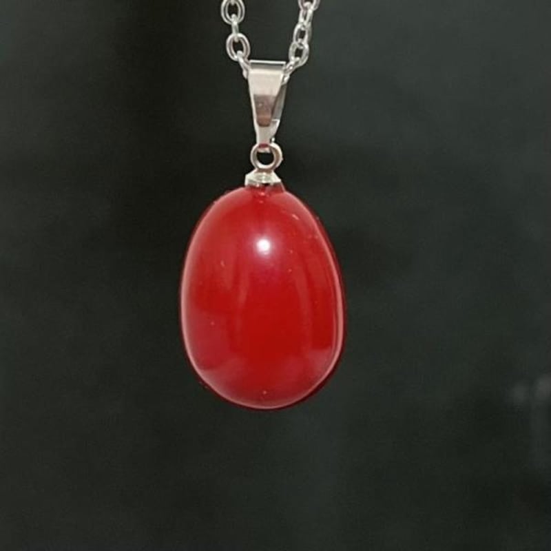 天然石 赤珊瑚(染色) たまご型 ペンダント ネックレス 1点1 | グッド  