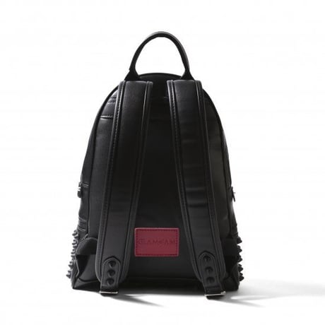 GLAMJAM スタッズバッグ リュックMサイズ　エコレザーブラック×マットブラック×レッド  グラムジャム