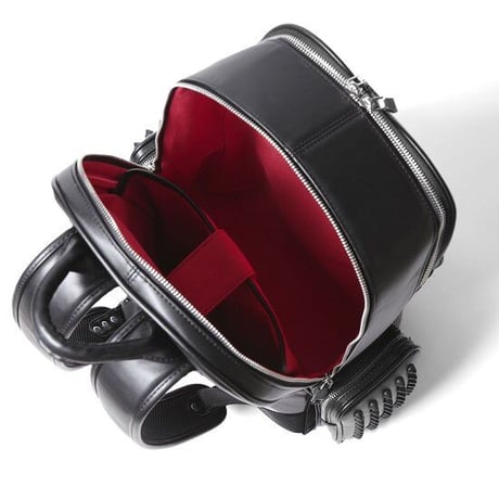 GLAMJAM スタッズバッグリュックサイドポケットLサイズ　エコレザー　ブラック×マットブラック×レッド  グラムジャム
