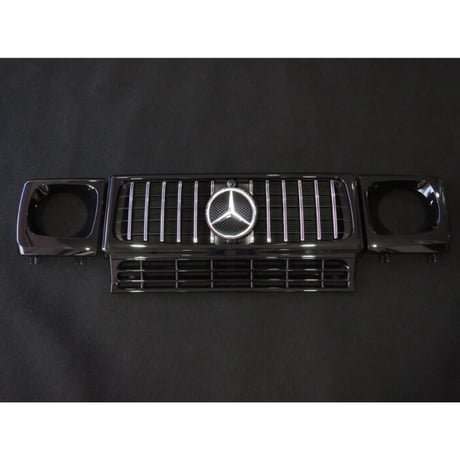 ベンツ Gクラス W463 現行G63スタイルパナメリカーナグリル+ヘッドライトカバー 197オブシディアンブラック塗装済 商品番号4268