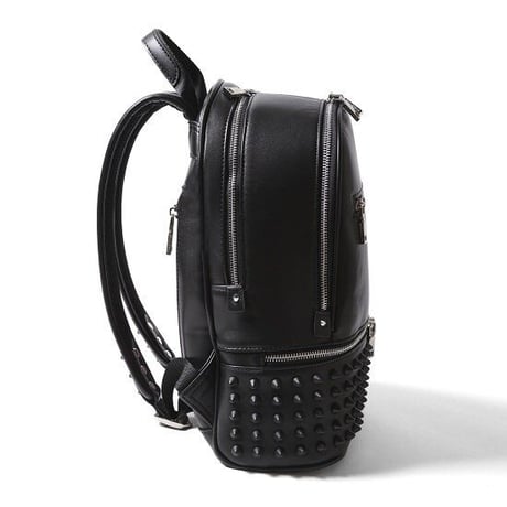 GLAMJAM スタッズバッグ リュックMサイズ　エコレザーブラック×マットブラック×レッド  グラムジャム