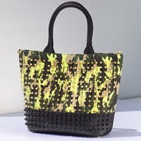 GLAMJAM スタッズバッグ　Gサイズバイカラー ONI×イエローアーミー×ゴールドブラック×イエローアーミー グラムジャム