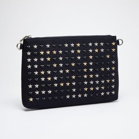 GLAMJAM スタッズバッグ　クラッチバッグ　L-A4サイズ HOSHI×ブラック×ミックス×レッド　 グラムジャム