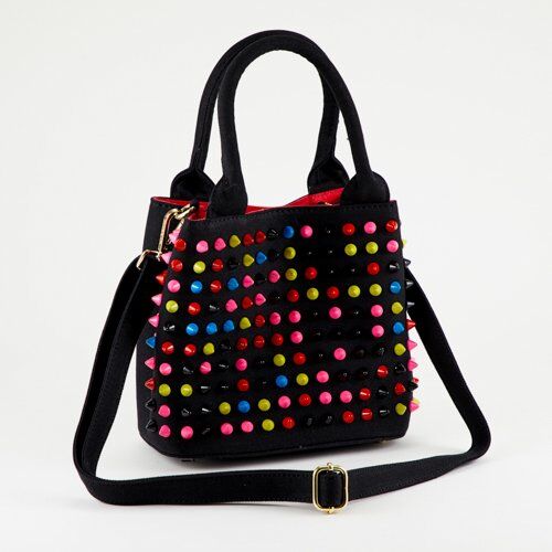 値下げ　D&G フリンジ×スタッズ バッグ ブラック GLAMJAM スタッズバッグ Sサイズ ONI×ブラック×マルチ×レッドグラム
