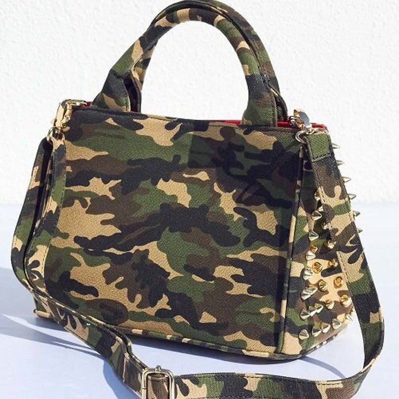 GLAMJAM スタッズバッグ スクエアトート アーミー×ゴールド×レッド