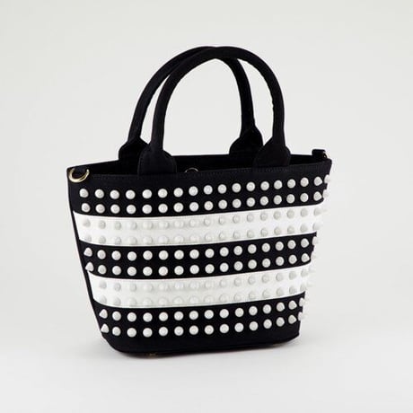 GLAMJAMスタッズバッグ　Sサイズ ONI×ブラックボーダー×ホワイト×ブラック グラムジャム