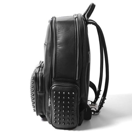 GLAMJAM スタッズバッグリュックサイドポケットLサイズ　エコレザー　ブラック×マットブラック×レッド  グラムジャム