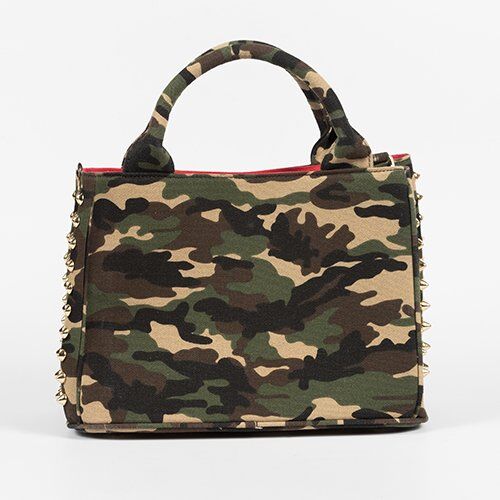GLAMJAM スタッズバッグ スクエアトート アーミー×ゴールド×レッド