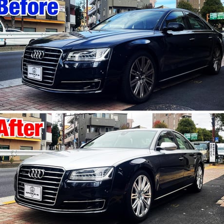 アウディ A8 4H ハーフラッピング施工 グロスシルバー
