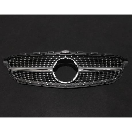 取付工賃込!!ベンツ Cクラス W205 前期 ダイアモンドグリル シルバーフィン 商品番号4010