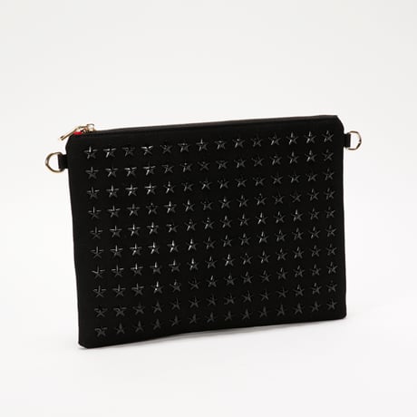 GLAMJAM スタッズバッグ　クラッチバッグ　L-A4サイズ HOSHI×ブラック×ブラック×レッド　 グラムジャム