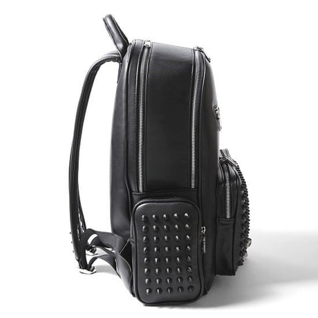 GLAMJAM スタッズバッグリュックサイドポケットLサイズ　エコレザー　ブラック×マットブラック×レッド  グラムジャム