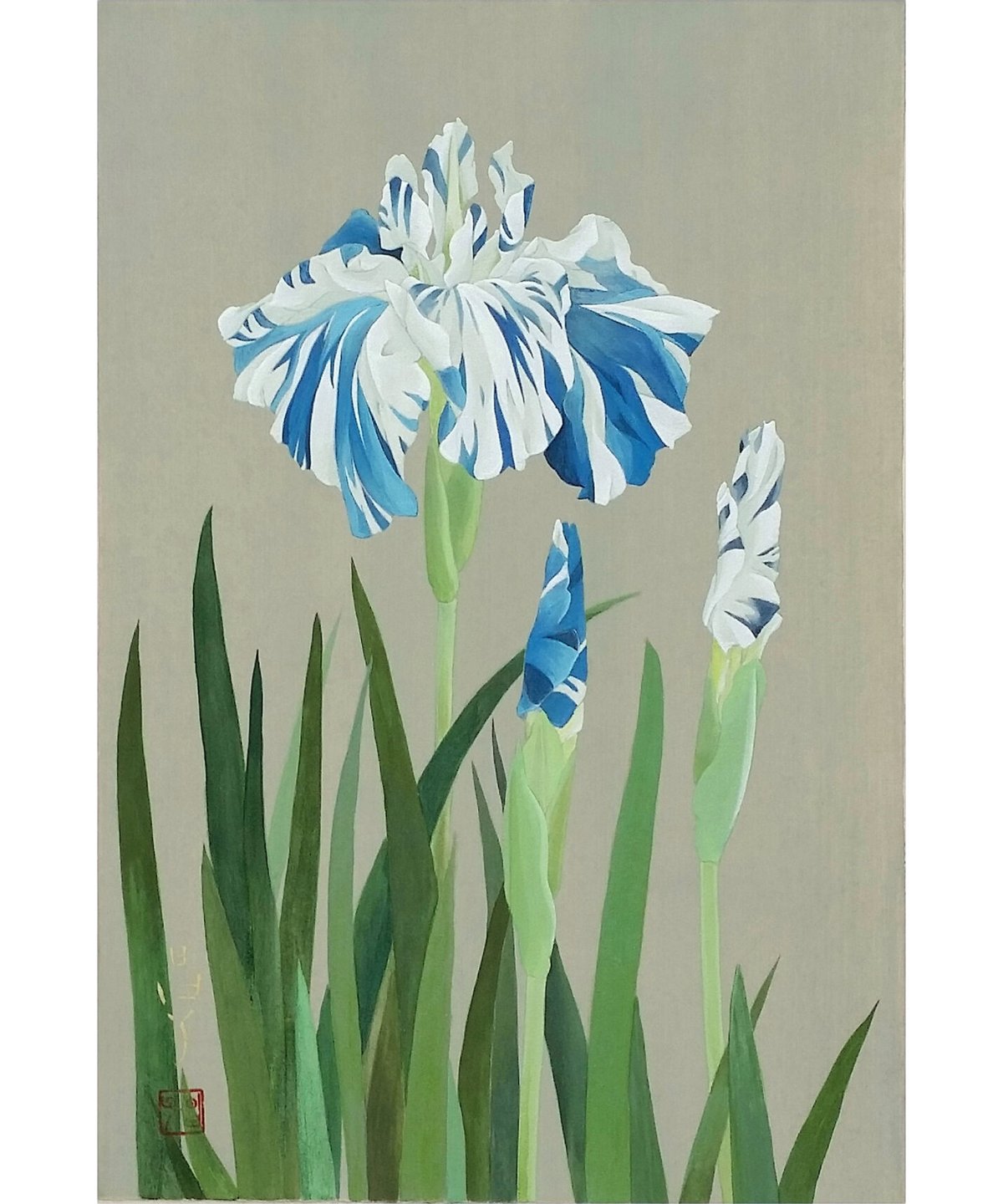 中野嘉之「華の図」額装10号 ○岩彩作品 落款 独創的な花の図柄です