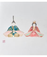 青木志子　雨水 ‐ひな人形‐　色紙