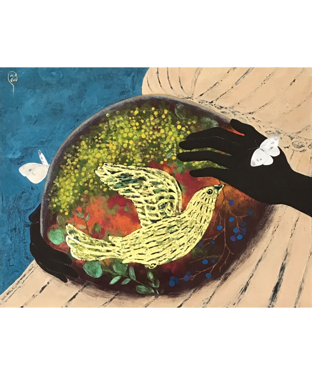 親子の愛 日本画風 色紙　名あり 荒木愛 生まれる前の物語 6号 | HAYASHIDA GALLERY