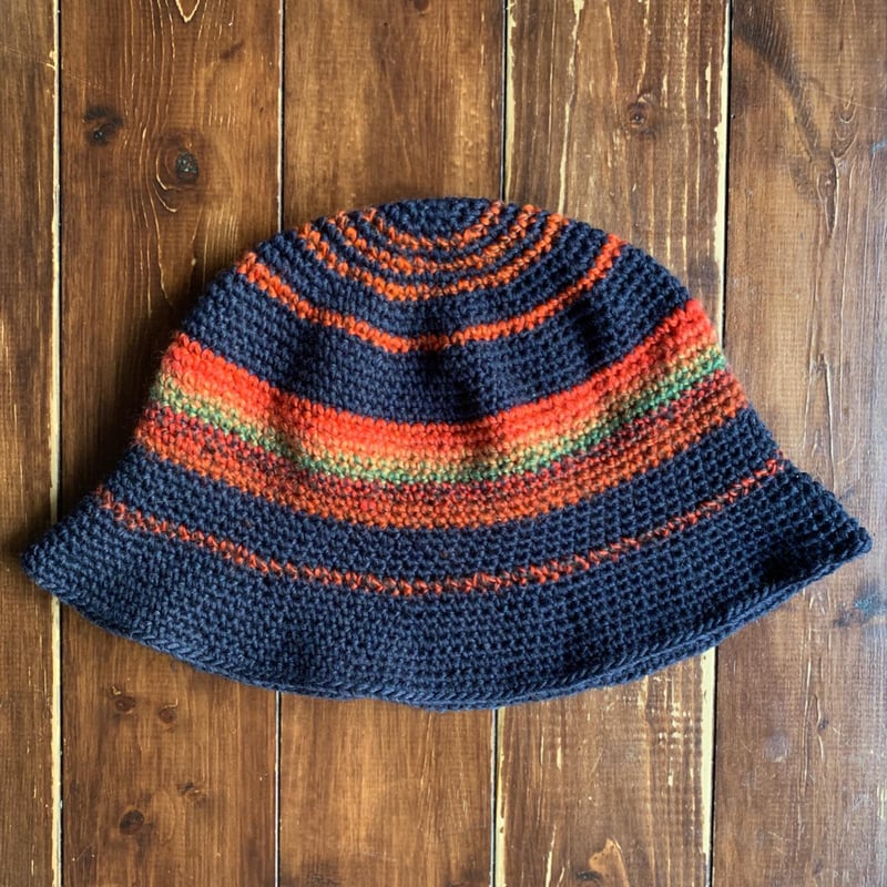 アイテムNo.4 《手編み🧶ネイビー×グラデーションレッド クラッシャー