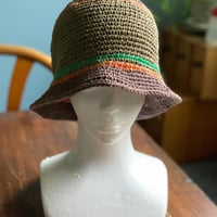 手編み🧶カーキー　×ブラウン　コットンクラッシャーハット