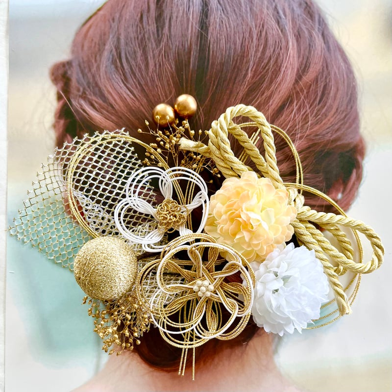 水色青髪飾りヘアクリップ 七五三袴卒園式卒業式結婚式発表会和