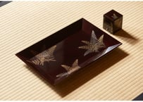 女桑木地蝋塗忍草蒔絵長盆及重香合【香道具ファンドNo.9-1】