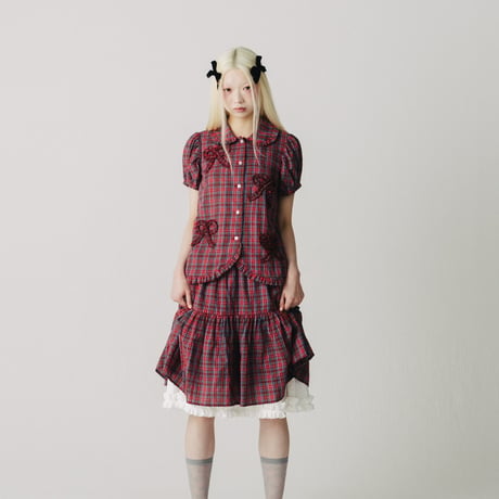 【予約商品】リボンデコレーションブラウス　RED