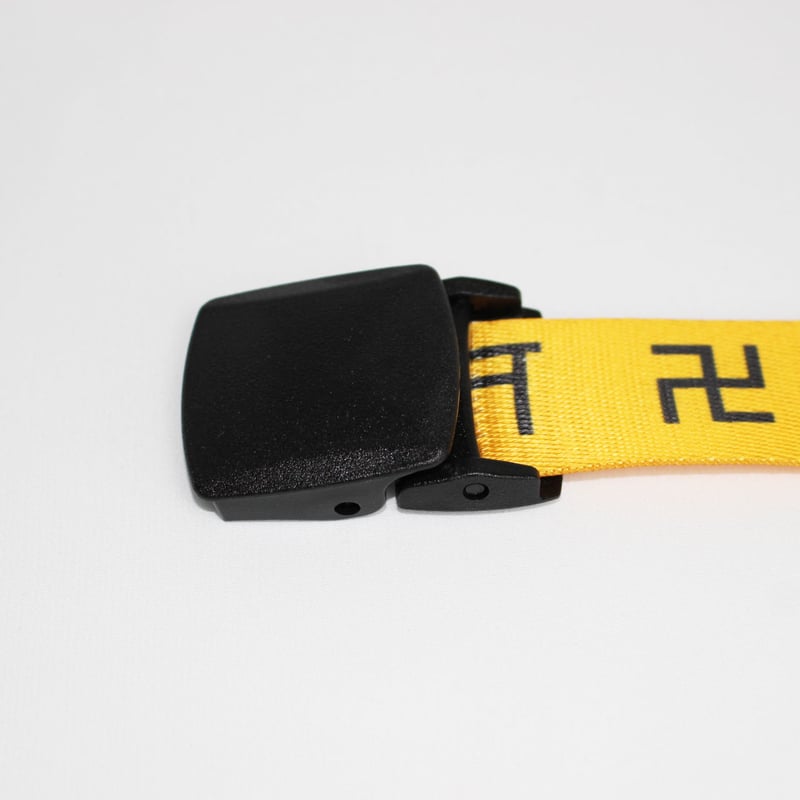 イエロー ブラック ロゴ ベルト プラスチックバックル ハンドメイドベルト 「2つの意味」メンズ | OVER