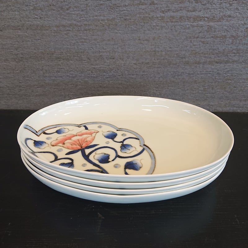 未使用　染め付け　花柄　楕円皿　大皿　皿　4枚セット　まとめ売り 染付白抜 花赤絵 楕円皿(24、5cm) | (株) 中山陶和堂 有田