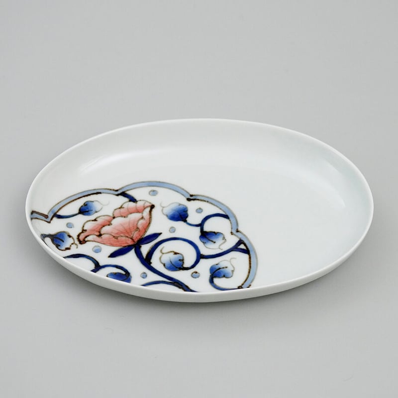 未使用　染め付け　花柄　楕円皿　大皿　皿　4枚セット　まとめ売り 染付白抜 花赤絵 楕円皿(24、5cm) | (株) 中山陶和堂 有田