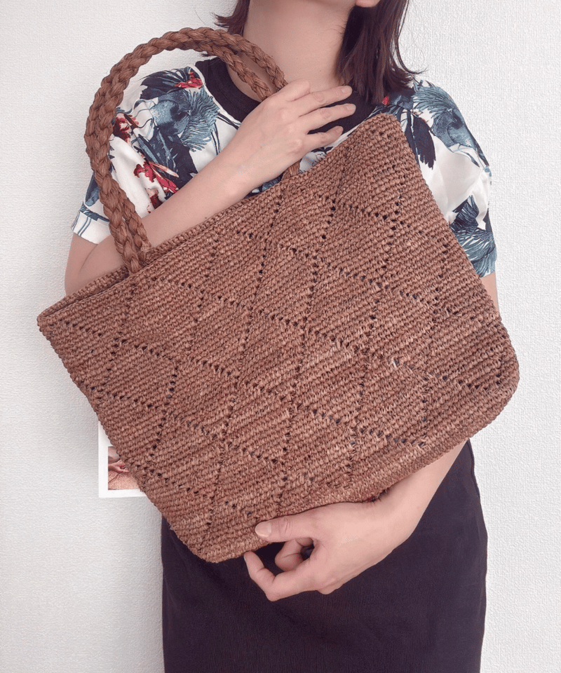 Africa raffia interior (長さ120cm,幅50cm) ラフィアかぎ編みバッグミニ透かしボーダー - 投稿 │ 松野屋 ラグ・カーペット