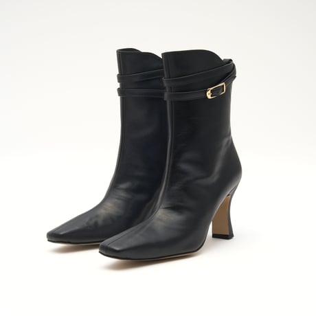 ダブルベルトスリムスクエアショートブーツ/Double Belt Slim Square Short Boots L0284（BLACK）