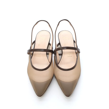 チュールスリングバッグパンプス / tulle slingback pumps L0296 BROWN/C