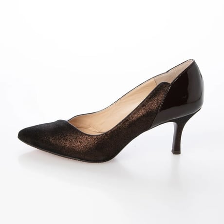 コンビネーションエナメルポインテットトゥパンプス/Combination enamel pointed toe pumps  L0241 （D.BROWN）