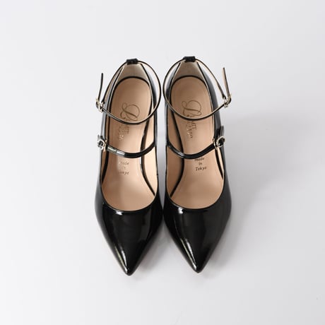 ポインテッドトゥストラップヒールパンプス / Pointed toe strap heel pumps L0211(BLACK）