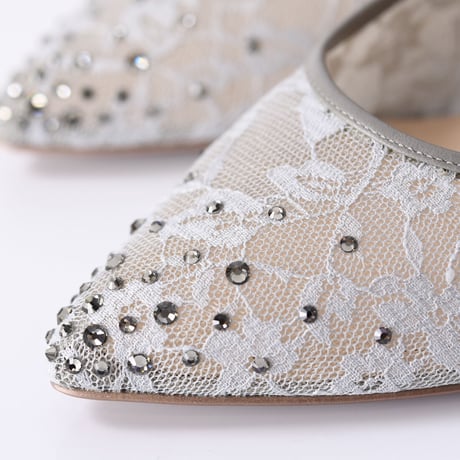 ラインストーンチュールヒールパンプス / Rhinestone tulle heel pumps L0210 (L.GRAY）