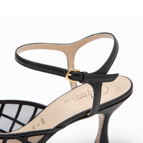 プレイドパターンチュールネックベルトラウンドパンプス/Plaid Pattern Tulle Ankle Strap Round Pumps L0293 (BLACK)
