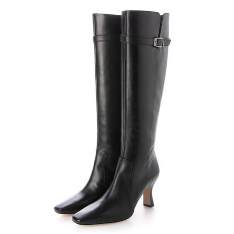 スクエアトゥバックルベルト付きロングブーツ/Square toe buckle belt long boots L0247（BLACK）