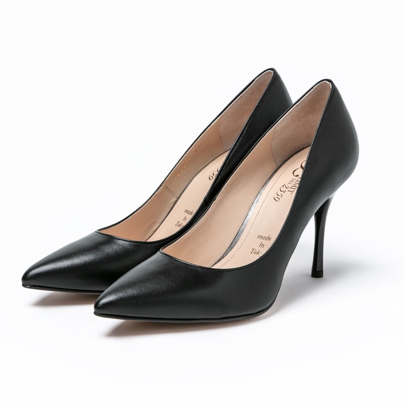 ポインテッドトゥスムースレザーヒールパンプス/Pointed toe smooth