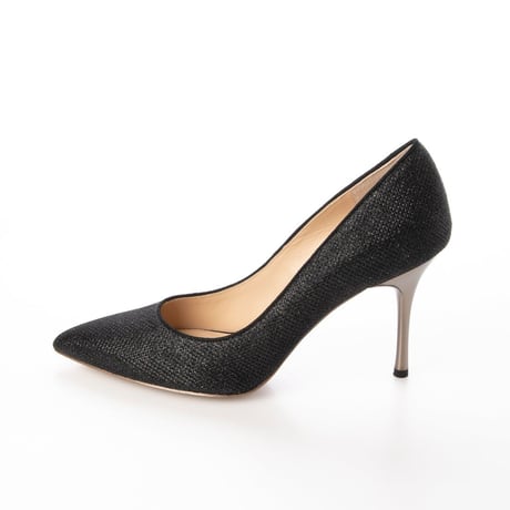 グリッターメッシュメタルヒールパンプス 9cm/Glitter mesh metal heel pumps L0235 (BLACK）