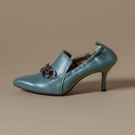 チェーンデザインシャーリングヒールパンプス/Pointed toe ring chain design shirring heel pumps L0236（GREEN）