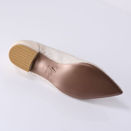 ラインストーンチュールフラットパンプス / Rhinestone tulle flat pumps L0218 (L.BEIGE）