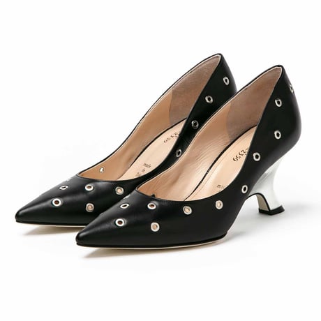 アイレットメタリックウェッジパンプス/Eyelet metallic wedge pumps L0262 (BLACK）