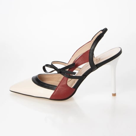リボンポインテットトゥピンヒールバックスリング/Ribbon Pointed toe pin heel back sling L0255 (IVORY/C）