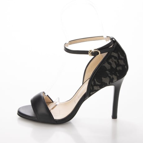 レースコンビネーションネックストラップサンダル/Lace combination neck strap sandals L0160 (BLACK）