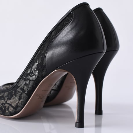 ラインストーンチュールヒールパンプス / Rhinestone tulle heel pumps L0210 (BLACK）