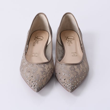 ラインストーンチュールフラットパンプス / Rhinestone tulle flat pumps L0218 (OAK）
